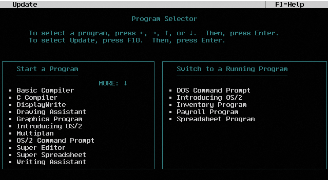Рисунок 1. Рабочее пространство пользователя OS/2 1.0 Рисунок 1. Рабочее пространство пользователя OS/2 1.0